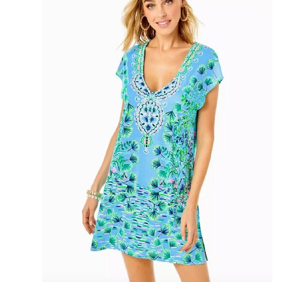 Lilly Pulitzer Talli Beach Coverup Dress in Mosaic Shells Engineer Size Medium - Picture 1 of 3